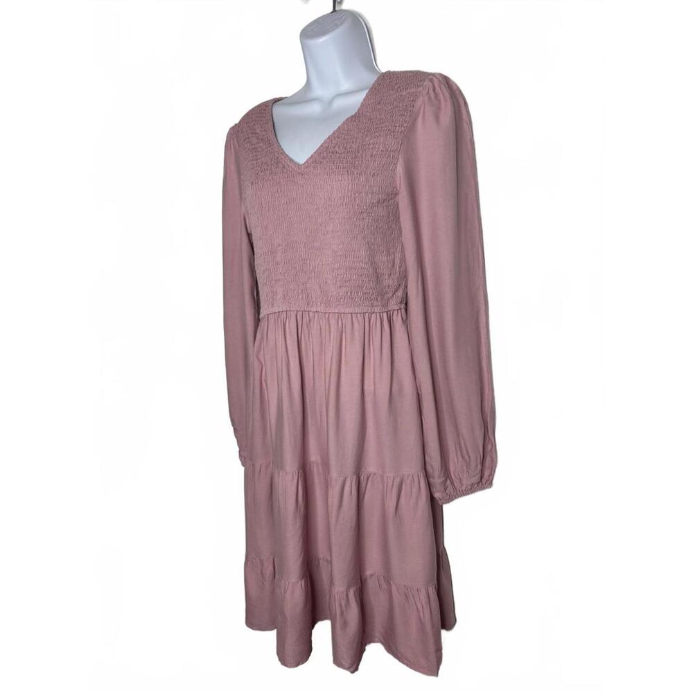 Zesica Women's Sz S Rose Shirred V-neck Long Sleeve Fall Midi Dress(1903) - Picture 2 of 8